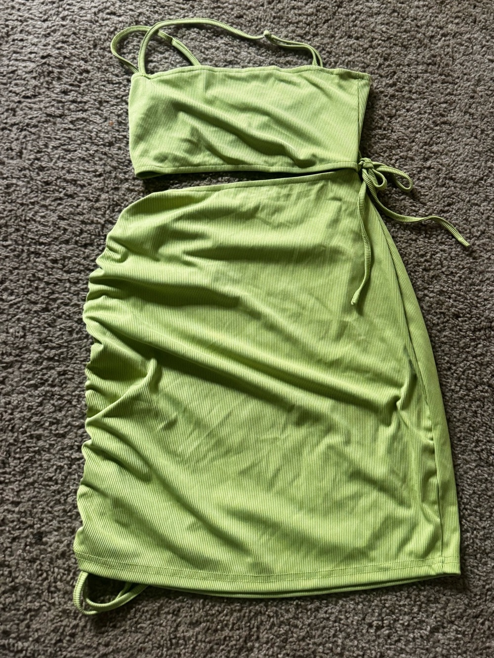 Lime Green Ruched Tie-Side Mini Dress